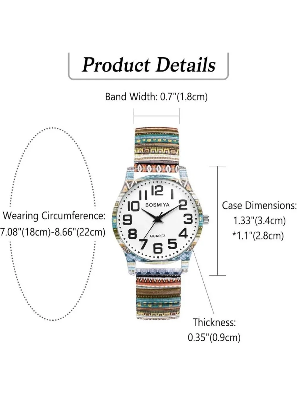 Women's Multi Color Analog Elastic Bohemia stripe Bohemia Number Bracelet Watch